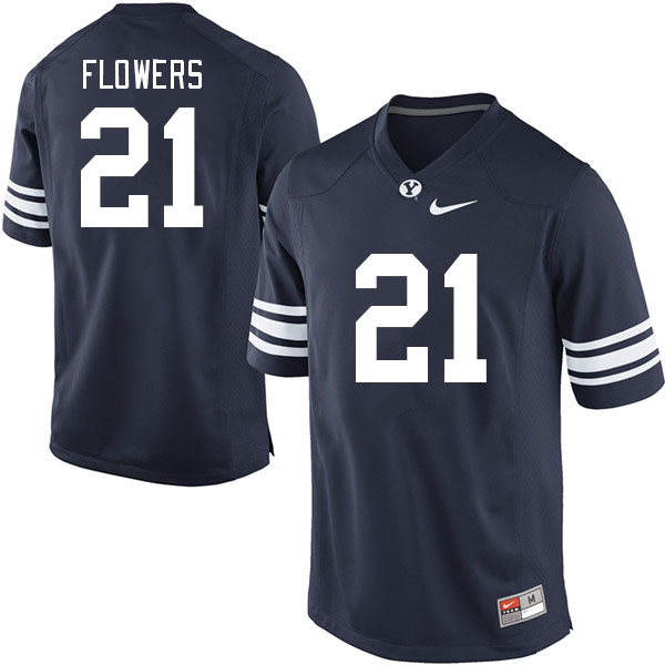 Men #21 Dylan Flowers BYU Cougars College Football Jerseys Stitched Sale-Navy - Click Image to Close